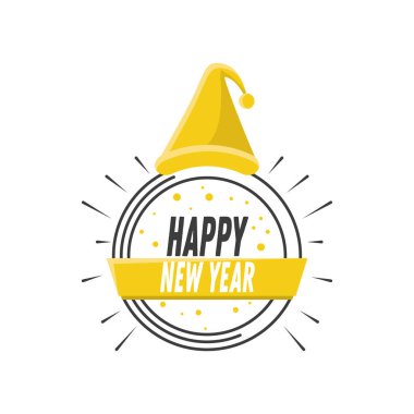 Şapka ayrıntılı biçim ikon vektör tasarımı ile mutlu yıllar