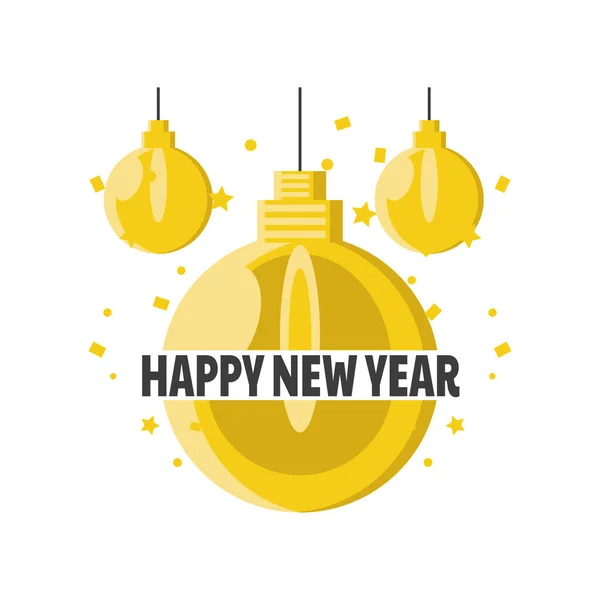 Feliz ano novo com esferas design de vetor ícone de estilo detalhado — Vetor de Stock