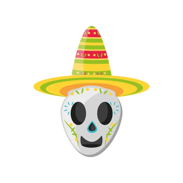 Calavera mexicana con sombrero diseño de vectores icono de estilo detallado — Vector de stock