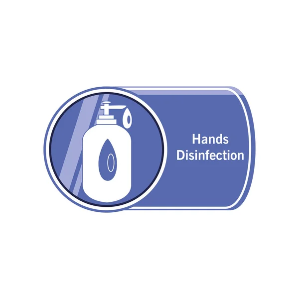 Desinfección de manos con botella desinfectante en señal de advertencia diseño de vectores icono de estilo detallado — Archivo Imágenes Vectoriales