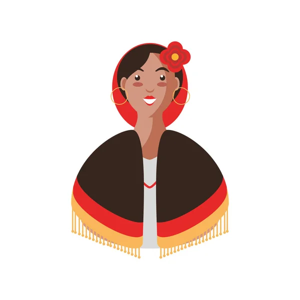 Mexicaanse vrouw cartoon met bloem en poncho vector ontwerp — Stockvector