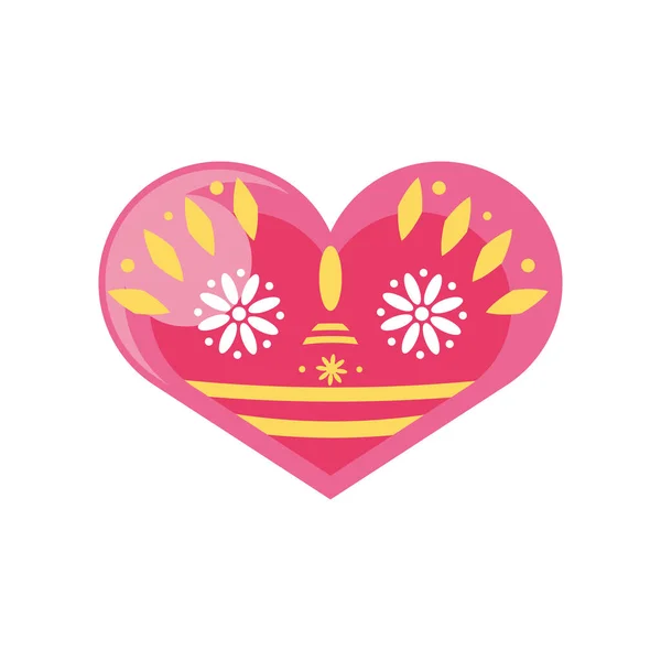 Corazón mexicano con flores diseño de vectores icono de estilo detallado — Vector de stock