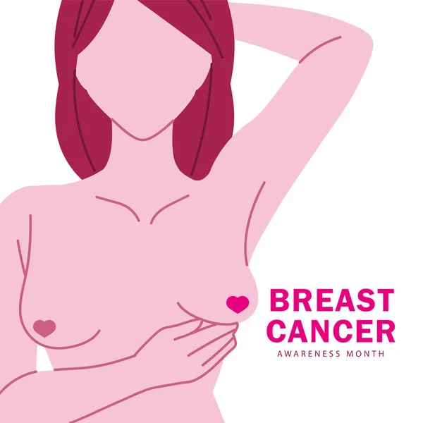 Woman body, breast cancer awareness mounth — Stock Vector