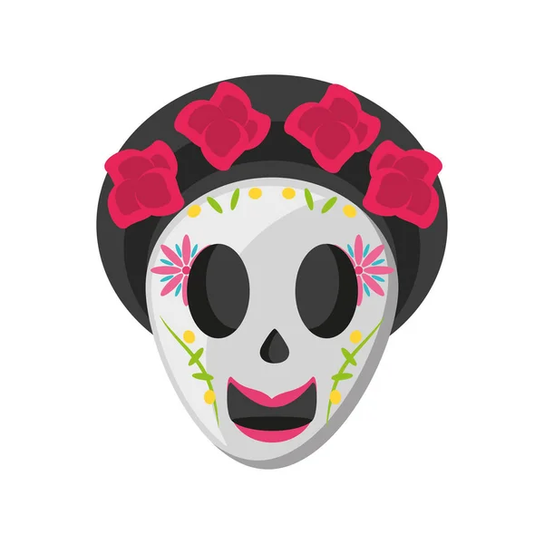 メキシコの女性の頭蓋骨の詳細なスタイルのアイコンベクトルデザイン — ストックベクタ