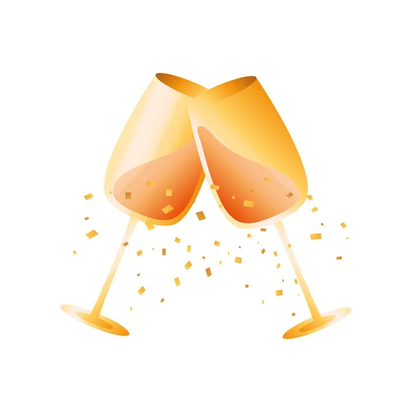 Gold champagne cups detailed style icon vector design — Stock Vector