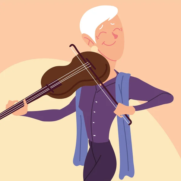 Пожилая женщина играет на скрипке, активный старшеклассник — стоковый вектор