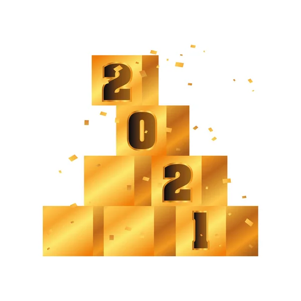 2021 mutlu yeni yıl küpleri altın detaylı biçim ikon vektör tasarımı — Stok Vektör