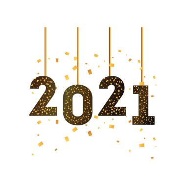 2021 mutlu yeni yıl asılı altın ayrıntılı biçim ikon vektör tasarımı