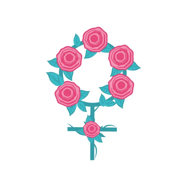 Feminismo género femenino con rosas estilo detallado icono de diseño vectorial — Archivo Imágenes Vectoriales