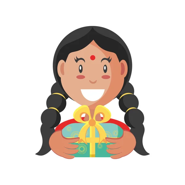 Bhai dooj femme indienne avec cadeau détail icône de style conception vectorielle — Image vectorielle