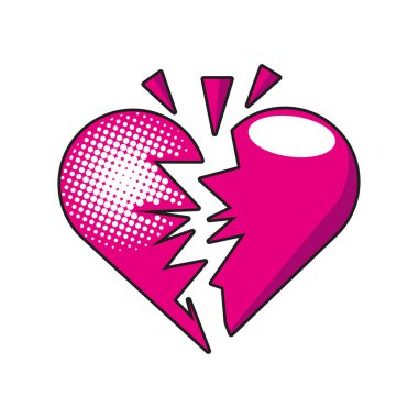 pop sanatının kırık kalbi ayrıntılı biçim ikonu vektör tasarımı