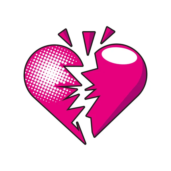 Pop art cuore spezzato stile dettagliato icona vettoriale design — Vettoriale Stock