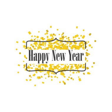 Konfeti ve çerçeve ayrıntılı biçim ikon vektör tasarımı ile mutlu yıllar