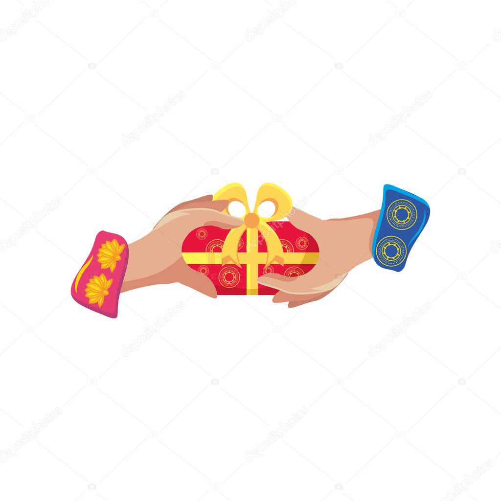 bhai dooj indian hands holding gift detailed style icon vector design