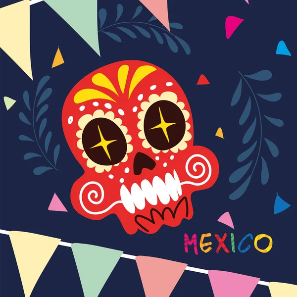 Etiqueta mexicana con cráneo mexicano, cartel — Vector de stock