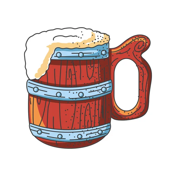 Tasse de bière en bois sur fond blanc, festival oktoberfest — Image vectorielle