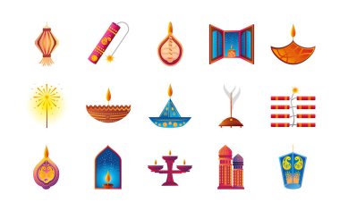 diwali simge vektör tasarımının ayrıntılı biçim kümesi