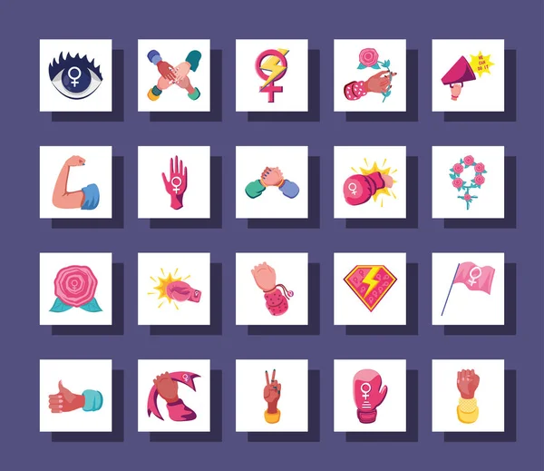 Feminismo estilo detallado iconos paquete vector diseño — Vector de stock