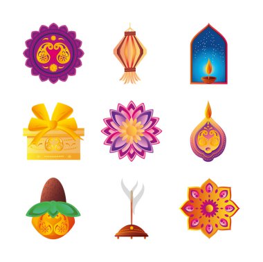 diwali ayrıntılı biçim simgesi set vektör tasarımı