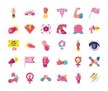 feminizm ayrıntılı biçim 30 simge set vektör tasarımı