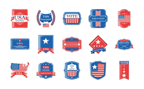Выборы в США и голосование подробный стиль набор иконок векторного дизайна — стоковый вектор