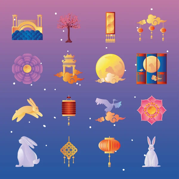 Set iconen midden in de herfst festival — Stockvector