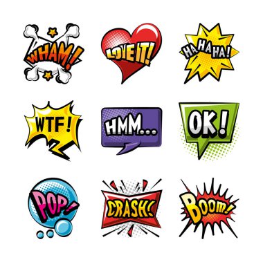 pop sanat baloncukları ayrıntılı biçim simgesi set vektör tasarımı