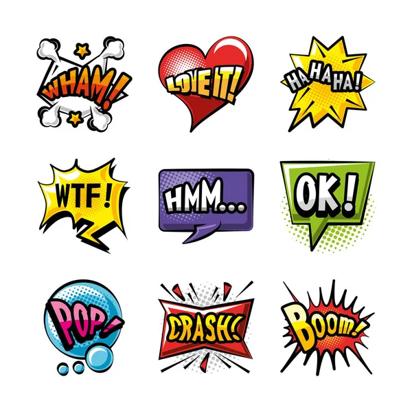 pop sanat baloncukları ayrıntılı biçim simgesi set vektör tasarımı