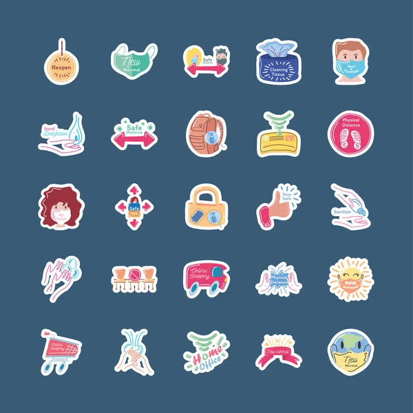 El yapımı ve yeni normal ayrıntılı biçim simgeleri grup vektör tasarımı