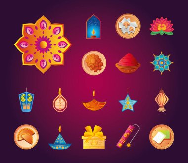 diwali ayrıntılı biçim simgeleri bohça vektör tasarımı