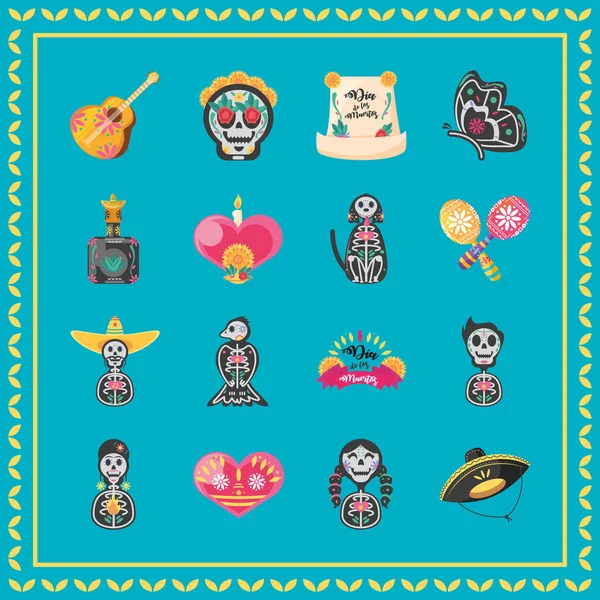 死んだ詳細なスタイルのアイコンのメキシコの日コレクションベクトルデザイン — ストックベクタ