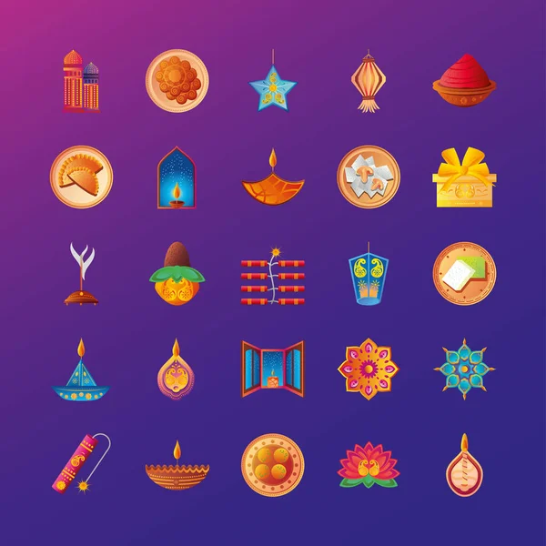 Diwali detailní styl ikony skupina vektorový design — Stockový vektor