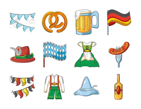 Oktoberfest kutlamalarının simgeleri beyaz arka planda