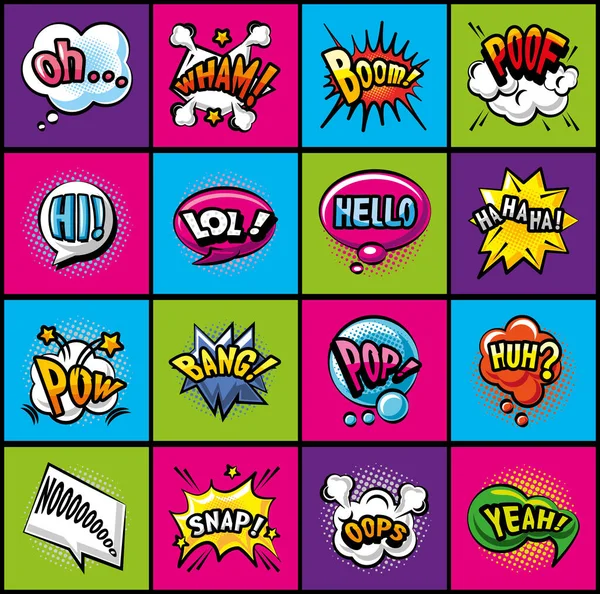 Pop art bubbles detailed style icons collection vector design — Stock Vector