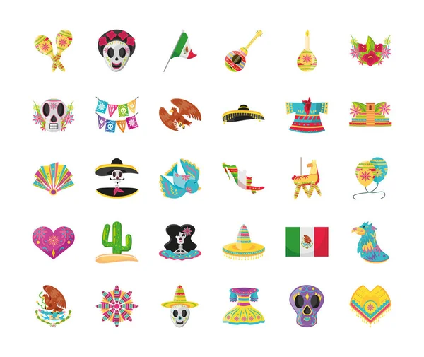 Estilo detallado mexicano 30 icono conjunto de diseño de vectores — Vector de stock