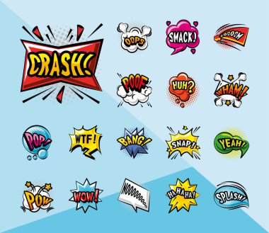 pop sanat kabarcıkları ayrıntılı biçim simgeleri bohça vektör tasarımı