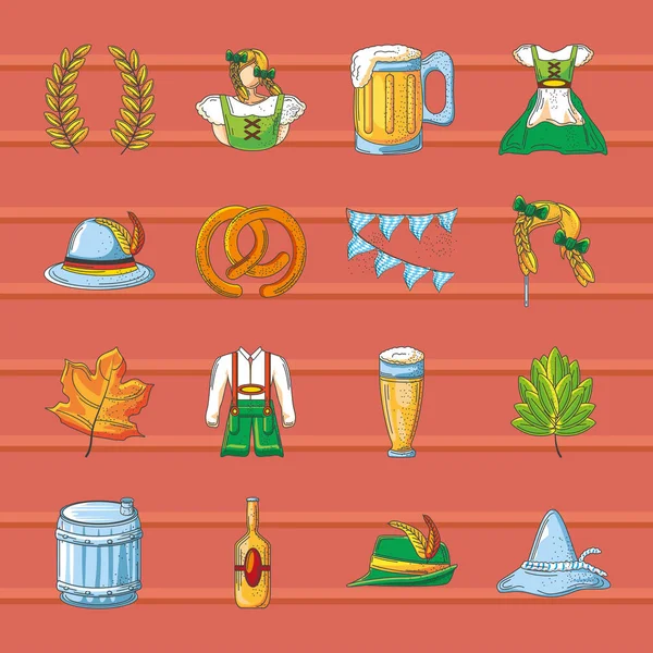 Oktoberfest kutlamalarının ikonları. — Stok Vektör