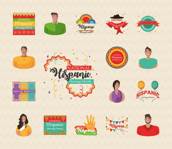 National hispanic heritage month bundle of icons vector design — Stock Vector