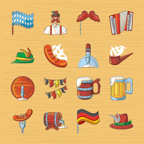 Bundel iconen van de oktoberfest viering — Stockvector