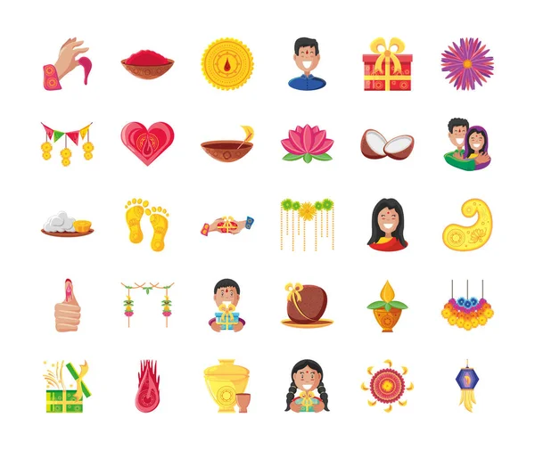 bhai dooj ayrıntılı biçim 30 simge set vektör tasarımı