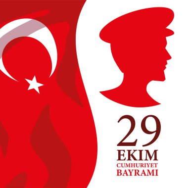 29 ekim cumhuriyet bayrami with Turkish flakish and atataturk man siluet vector design