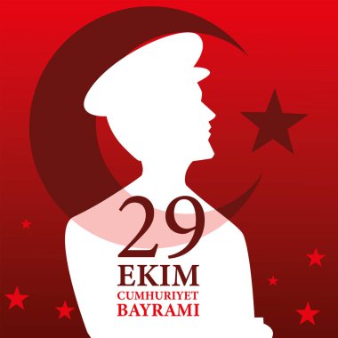 29 ekim cumhuriyet bayrami with white Turkish aturk man siluet moon and star vector design