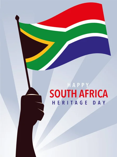Glückliche südafrikanische Erbe Tag, Hände halten Flagge Südafrikas — Stockvektor