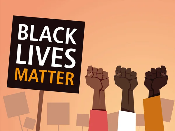 Black lives matter on banner with fists vector design — Stock Vector