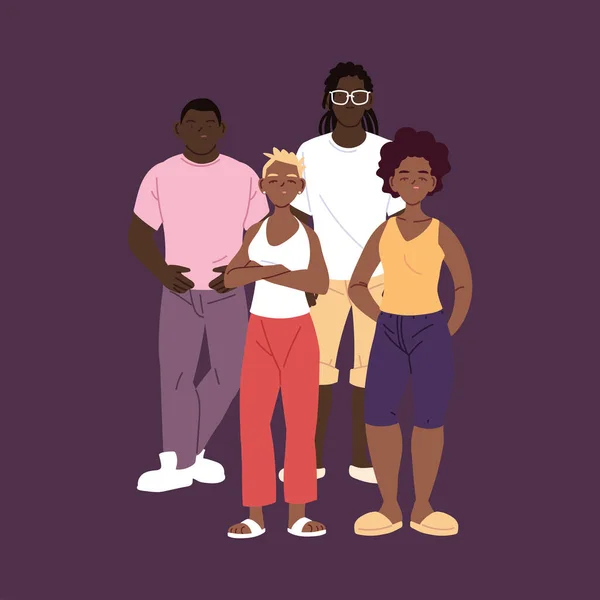 Noir garçons et filles dessins animés avec design vectoriel de style urbain — Image vectorielle