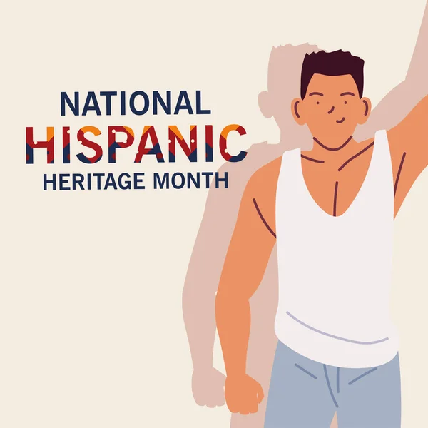 Mês herança hispânica nacional com design de vetor de desenhos animados do homem latino — Vetor de Stock