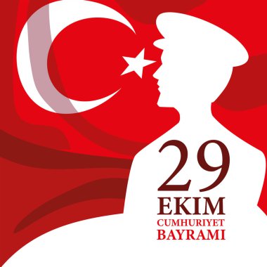 29 ekim cumhuriyet bayrami with Turkish flakish and white atataturk man siluet vector design