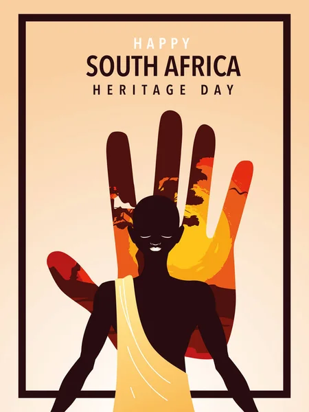 Ευτυχισμένη ημέρα της Νότιας Αφρικής κληρονομιά με πρόσωπο afro, αφίσα — Διανυσματικό Αρχείο