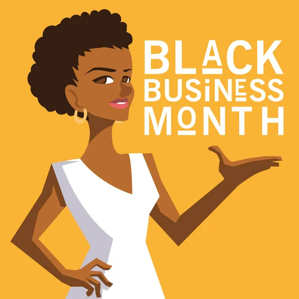 Mês de negócios preto com afro mulher desenho animado vetor design —  Vetores de Stock