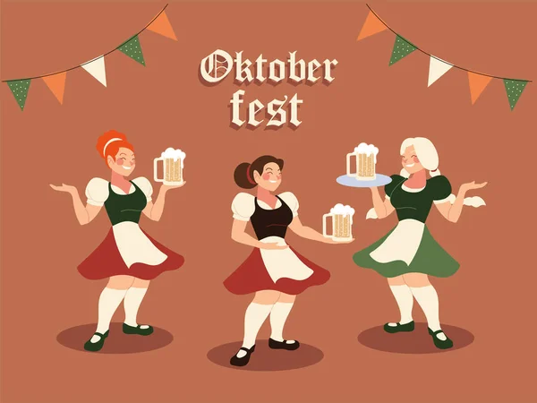 用传统的布啤酒和横幅旗杆矢量设计的科托贝里节女性 — 图库矢量图片
